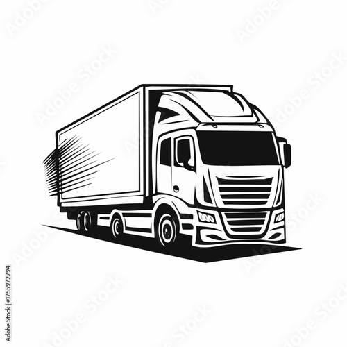 Fast moving shipping delivery truck line art vector icon for transportation apps and websites
