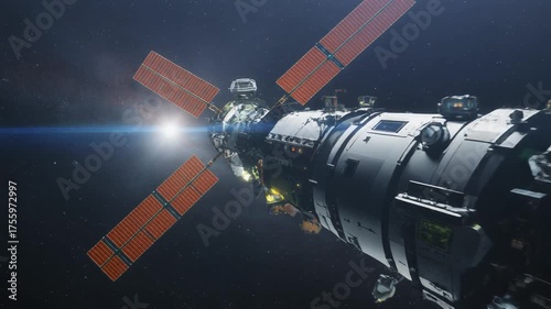 Wallpaper Mural A futuristic space station is seen orbiting a distant star, its solar panels gleaming in the starlight, a symbol of human exploration and scientific advancement in the vast expanse of the cosmos Torontodigital.ca