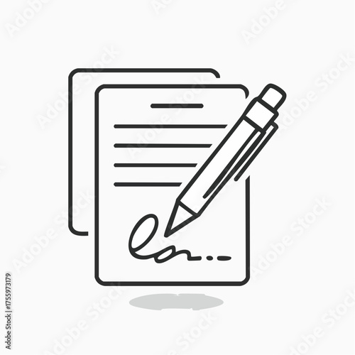 Pen signing a contract line art icon for business apps and websites