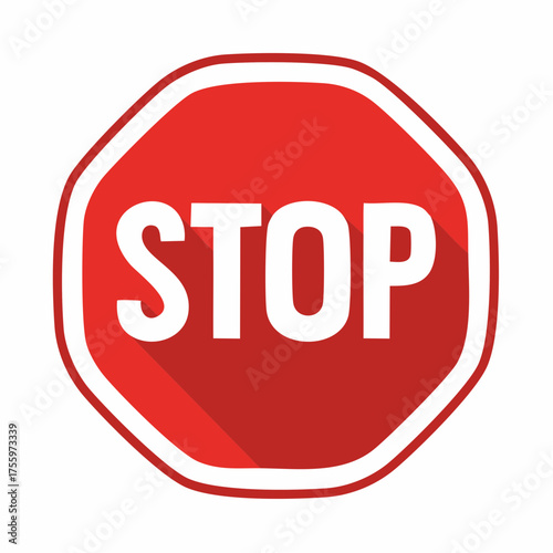 Red stop sign icon with text flat icon for apps and websites