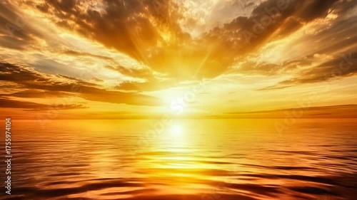 A beautiful sunset scene with the sun dipping below the horizon over the calm ocean