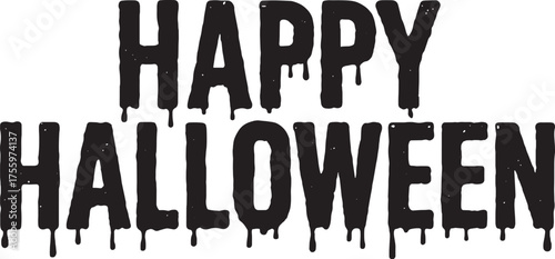 Happy Halloween Typography with Dripping Black Font and Spooky Horror Theme