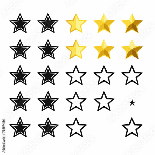 Product rating or customer review with gold stars and half star flat vector icons for apps and websites