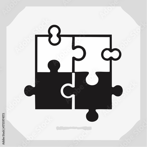 Two pieces of jigsaw puzzle or autism puzzle piece symbol flat vector icon for apps and websites