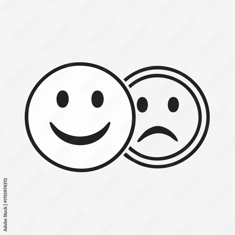 Fototapeta premium Happy and sad emoji smiley faces line art vector icon for apps and websites