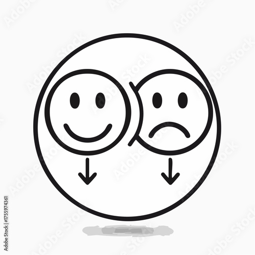 Happy and sad emoji smiley faces line art vector icon for apps and websites