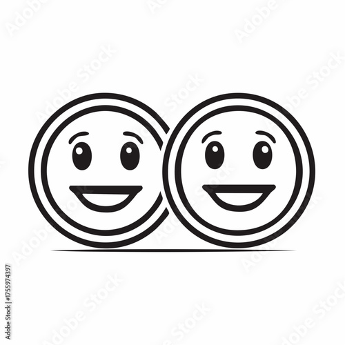 Happy and sad emoji smiley faces line art vector icon for apps and websites