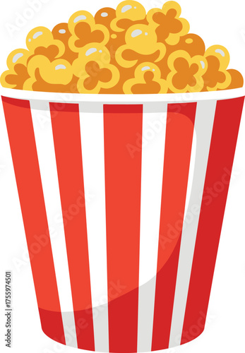 Classic red white striped popcorn bucket overflowing with freshly popped kernels a cinema staple isolated on transparent background