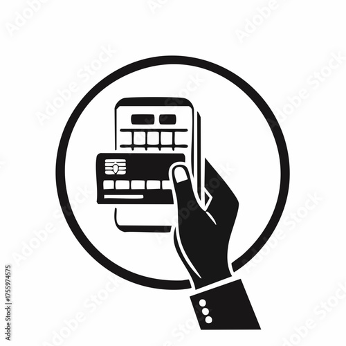 Hand swipe credit card during purchase flat icon for apps and websites