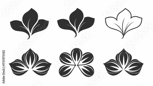 Six floral designs with varying styles including solid fill and outline in a symmetrical arrangement | editable eps vectors silhouette