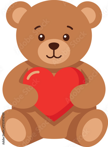 Adorable brown teddy bear holding a bright red heart symbol of love and affection isolated on transparent background
