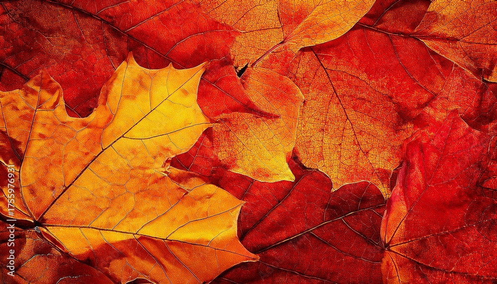 Fototapeta premium Abstract Fall Or Autumn Background Concept With Mottled Leave Pattern Painted In Grunge Texture Design Hot Red Yellow And Orange Colors Of Fire