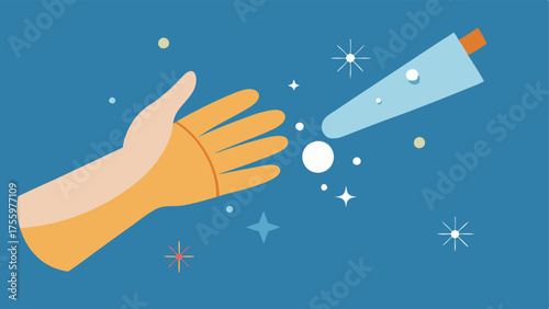Application Process Depict a hand applying BB cream to a face with sparkling lines representing the nanoparticles spreading evenly on the skins surface.