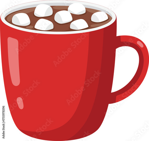 Cozy red mug filled with hot chocolate topped with fluffy marshmallows a warm beverage isolated on transparent background