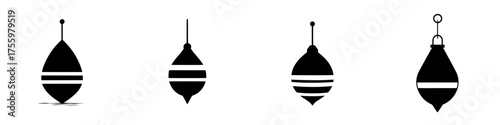 Different designs of plumb bobs showcasing traditional measurement tools in black and white style