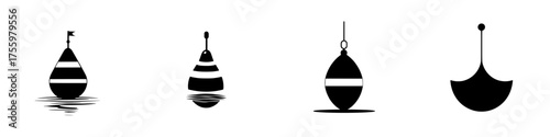 Buoy designs featuring various styles and shapes used for fishing at the seaside during daylight
