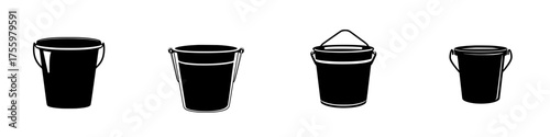 Different styles of buckets displayed in a minimalist design