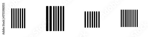 Patterns of vertical lines creating varying heights and thicknesses in a minimalist design on a white background, emphasizing contrast and simplicity
