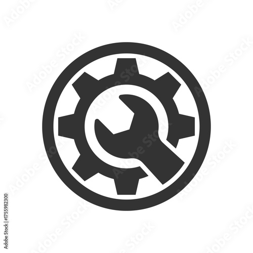 Repair service logo design template. Wrench and gear sign isolated on white background. Technical assistance symbol. Vector illustration