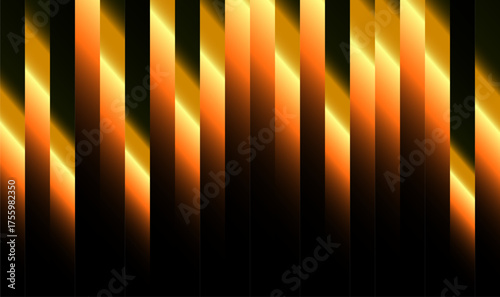 Black background with diagonal orange and yellow gradient stripes. Iridescent bars create a festive tinsel-like effect, glowing with a holographic, celebratory mood.