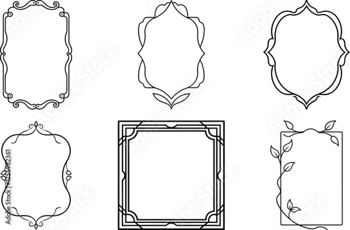 Vector art of collection of six decorative frames for design use