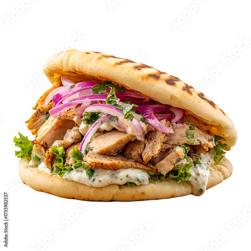 Gyro sandwich, isolated on white background, realistic, studio lighting, centered, no shadow, transparent background