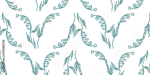Lilies of the valley, seamless pattern, outline abstract wildflowers, vector floral background, fabric, paper, wallpaper, textile, wrapper