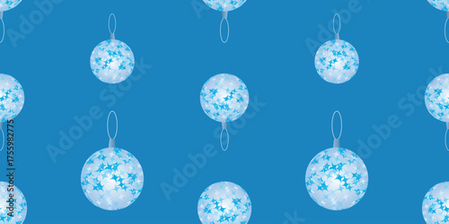SSeamless pattern of decorative blue christmas balls with abstract stars, wallpaper, vector background, paper, wrapper