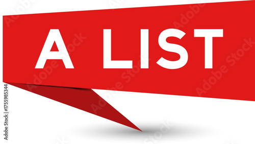 Red color speech banner with word A list on white background