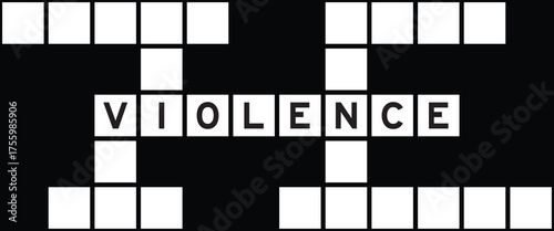 Alphabet letter in word violence on crossword puzzle background