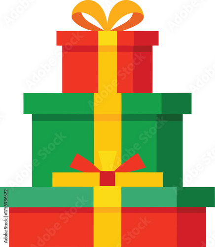 Gift Stack: A colorful stack of wrapped gift boxes adorned with ribbons, symbolizing generosity and excitement for any celebratory event.