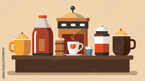 A coffee station with a variety of flad creamers and syrups perfect for a quick caffeine boost during long meetings.