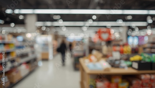 Wallpaper Mural Attractive bokeh effect with a softly focused retail environment. Supermarket aisle showcasing merchandise neatly arranged on shelves. Ideal for design purposes. Shoppers passing by. Torontodigital.ca