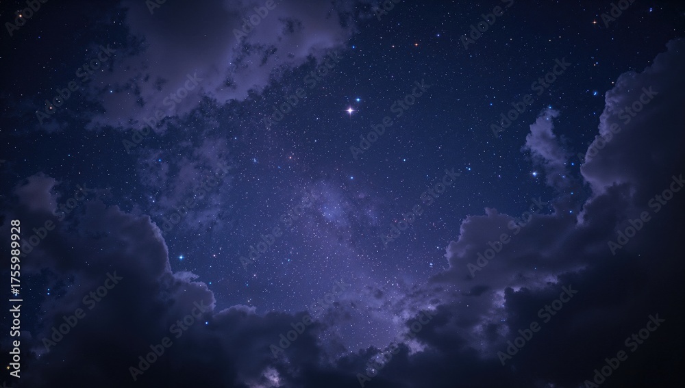 Fototapeta premium Starry night sky with clouds