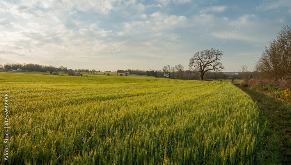 Obraz premium Agricultural landscape with crops during the transitional season