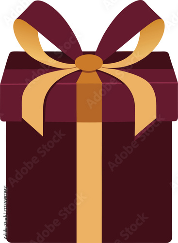 Gift box in Crimson: A beautifully wrapped gift box in a rich crimson hue is adorned with a golden bow. The image radiates a sense of occasion. 