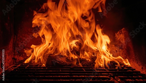 Orange and black textured background with stove fire flames, wood, and heat energy