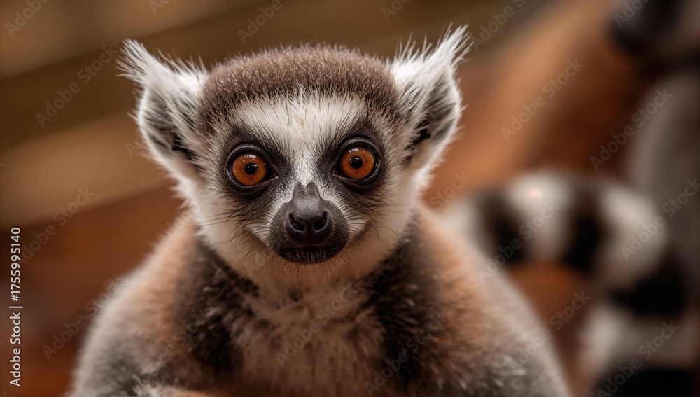 Obraz premium Detailed shot of a mature lemur, an adorable primate kept in confinement