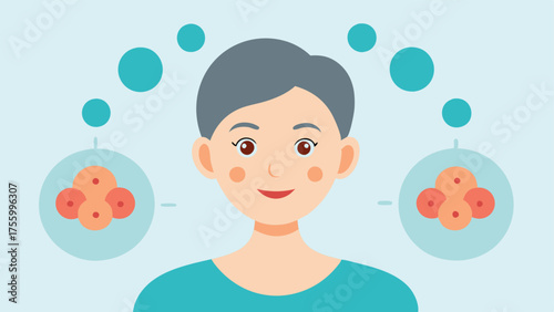 Age Comparison An illustration comparing young versus aging skin with exosomes depicted circulating in the youthful skin enhancing elasticity.