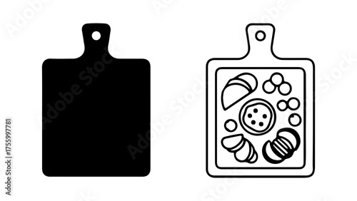 Cutting board with food and empty cutting board with transparent background