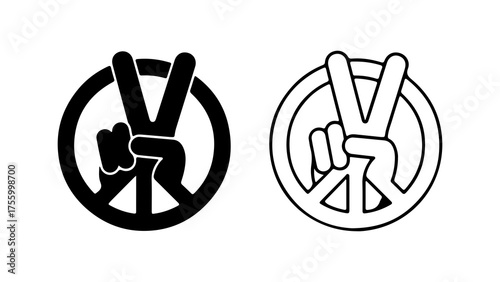 Peace sign with circle and hand with transparent background