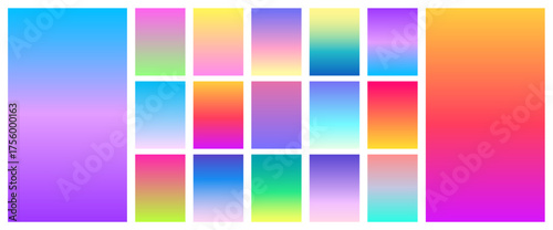 Soft sunset color gradient background set. Vector screen design for mobile app
