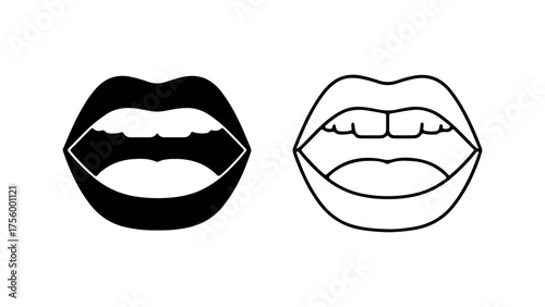 Open mouth with teeth and outline with transparent background