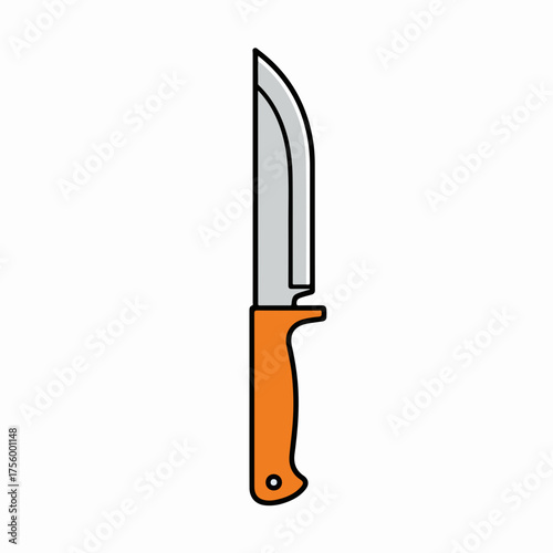 Hunting knife isolated on white, sharp knife with stainless steel blade and comfortable orange handle. Hunting knife is useful for hunters and outdoor enthusiasts.