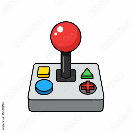 Arcade joystick for retro gaming. Controller console with buttons and joystick, old style for digital pastime. Enjoy arcade joystick for playing video games, providing nostalgic recreation.