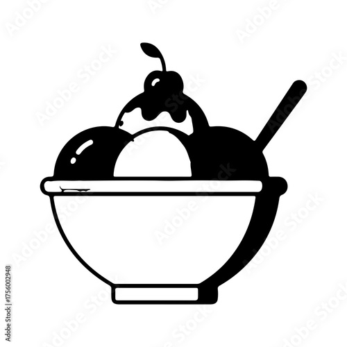 Ice cream sundae with cherry with transparent background