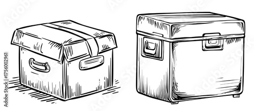 Showcasing a minimalist geometric design, the silhouette of a closed box with a lid appears in black