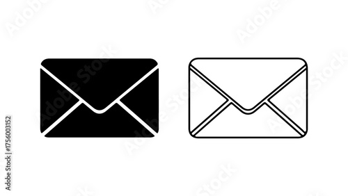 Envelope icons with outline and solid fill with transparent background