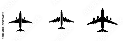 Aircraft silhouettes in various shapes and sizes against a plain background showcase aviation technology and design intricacies