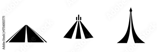 Various tent designs showcasing distinctive shapes suitable for outdoor events and gatherings in a minimalist style